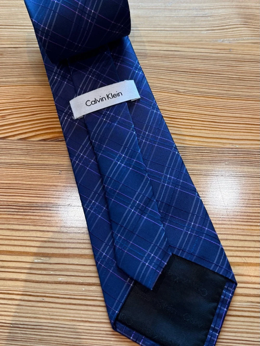 Calvin Klein Men’s 100% Silk Tie Deep Purple Plaid Extra Long 61”